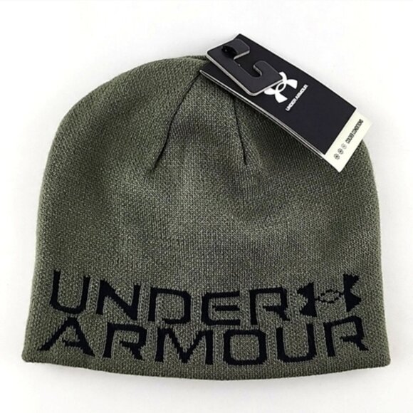Under Armour Youth Halftime Reversible Beanie Knit Toque Marine Green - Picture 1 of 11